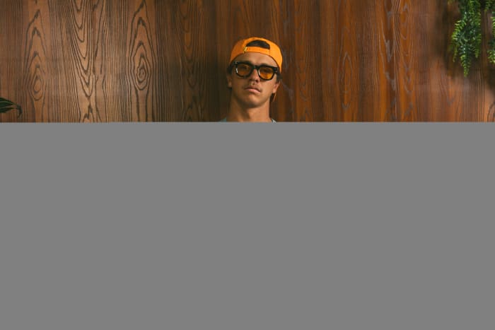 A model wears teal and orange Duvin apparel.